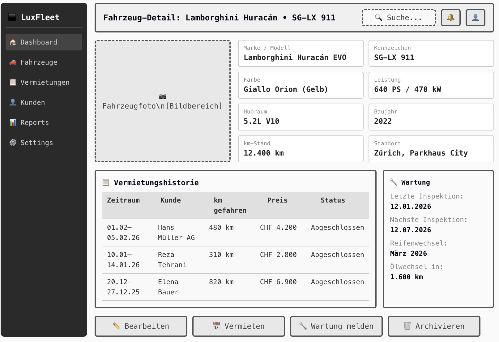 Wireframe Fahrzeug Details